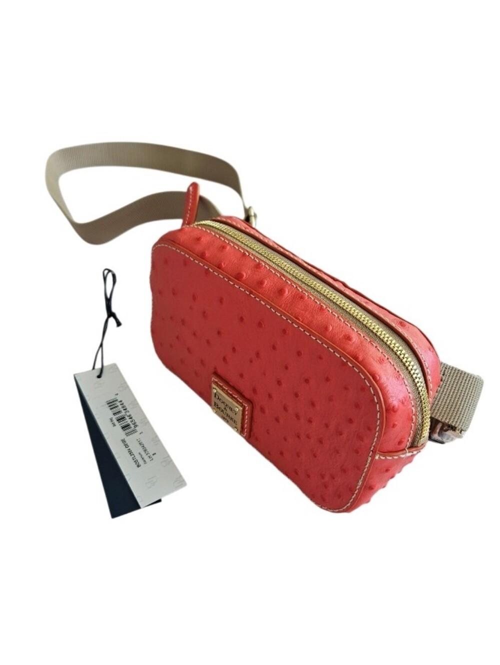 NWT Dooney & Bourke Coral Ostrich Leather Belt & Crossbody  Bag with Tan Strap - Picture 5 of 13